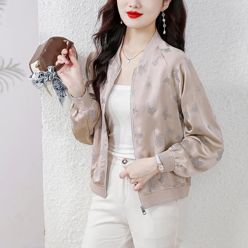 Winter Zipper Short Jacket Women's Long-sleeved Printed Top Mother Jacket Cardigan Baseball Uniform