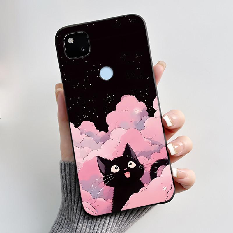 For Google Pixel 4a 4G Case Luxury Cute Love Rabbit Funny Soft Black Matte TPU Silicone Back Protective Cover Slim Thin Casing
