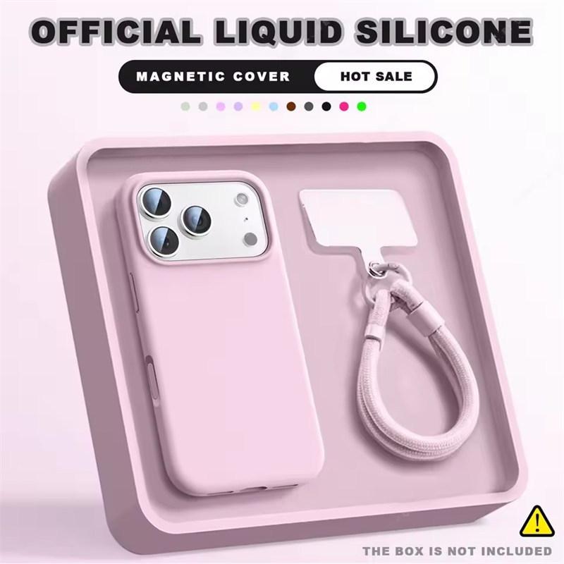 Wrist Strap Magnetic Phone Case For iPhone 16E 14 15 Plus 12 13 16 17 Pro Max Air Magsafe Liquid Silicone Lanyard Cover