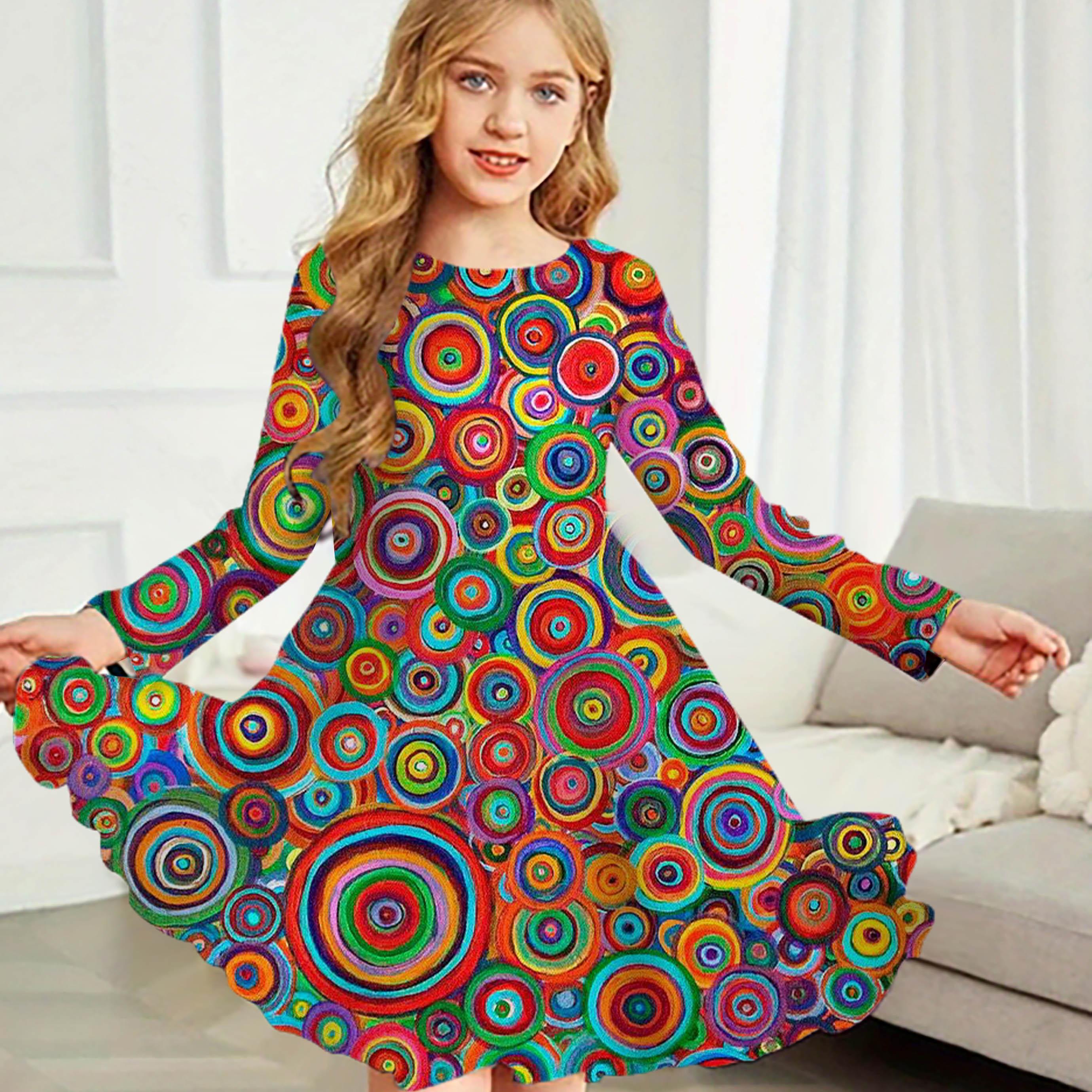 

Повседневное платье для девочек с принтом парамеция и круглым вырезом, длинными рукавами, детское платье принцессы 180 разноцветный