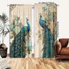 2PCS, Multicolor, Elegant Peacock and Floral Print with Vintage Script Accents Curtains, for Bedroom and Living Room, Rod Pocket