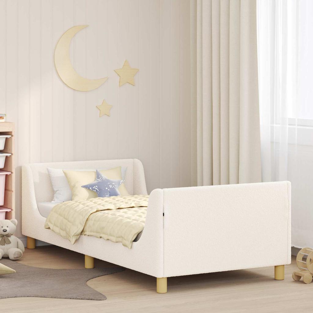 Children s Bed Frame with Headboard Cream 90 x 200 cm Boucle
