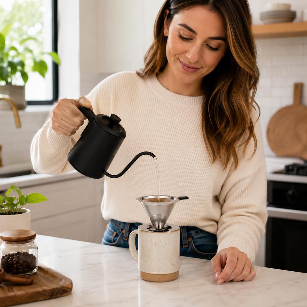 Stainless Steel Coffee Filter Double Layer Mesh Reusable Dripper Easy To Clean Durable Metal Cone for Pour Over Brewing