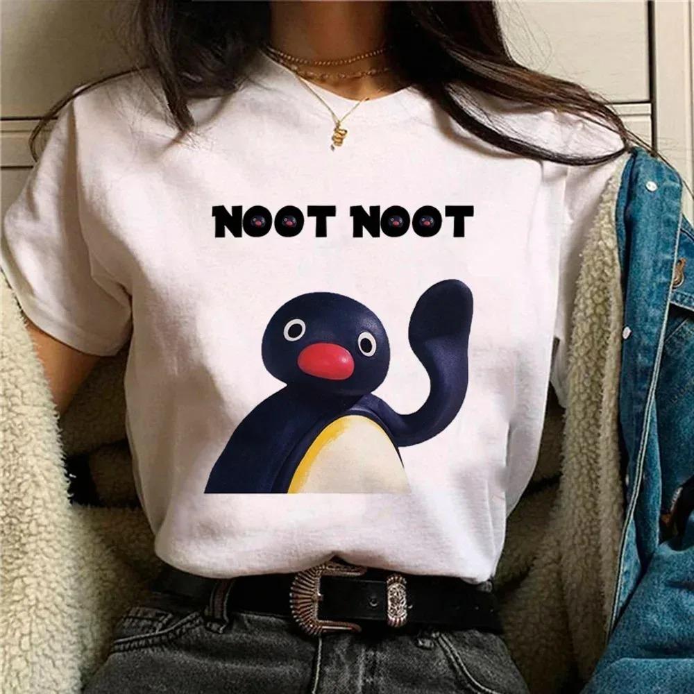 

Funny Pingu Print Womens TShirt Unique Casual Cute Street ShortSleeve TShirt Breathable Womens Top Kawaii Clothing S