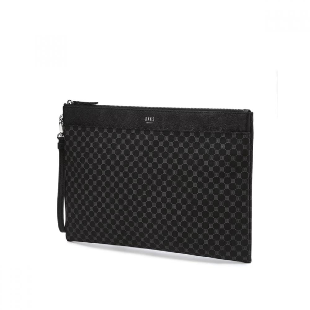 Daks Black Leather Dd Logo Pattern Large Clutch Bag Dbba2f466bk