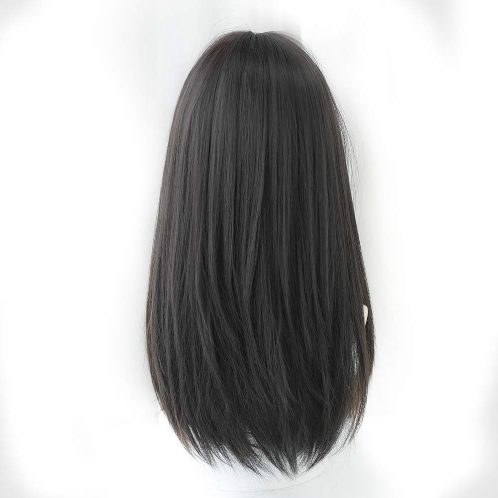 Long Black Straight Hair Wig With Bangs Synthetic High Density Long Hair Wig For Women