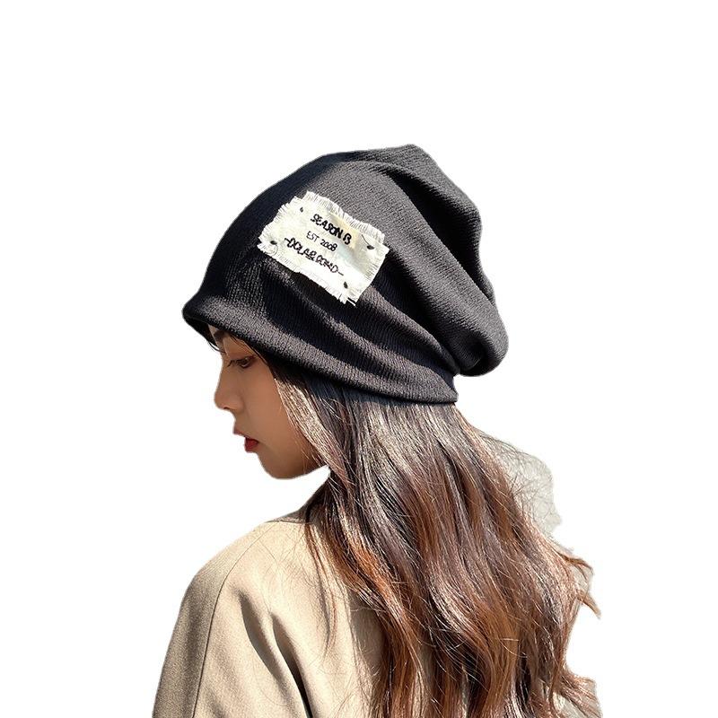 Patch Knitted Hat Women's Thin Ins Style Pile Hat Japanese All Match Pullover Hat Street Baotou Cold Hat