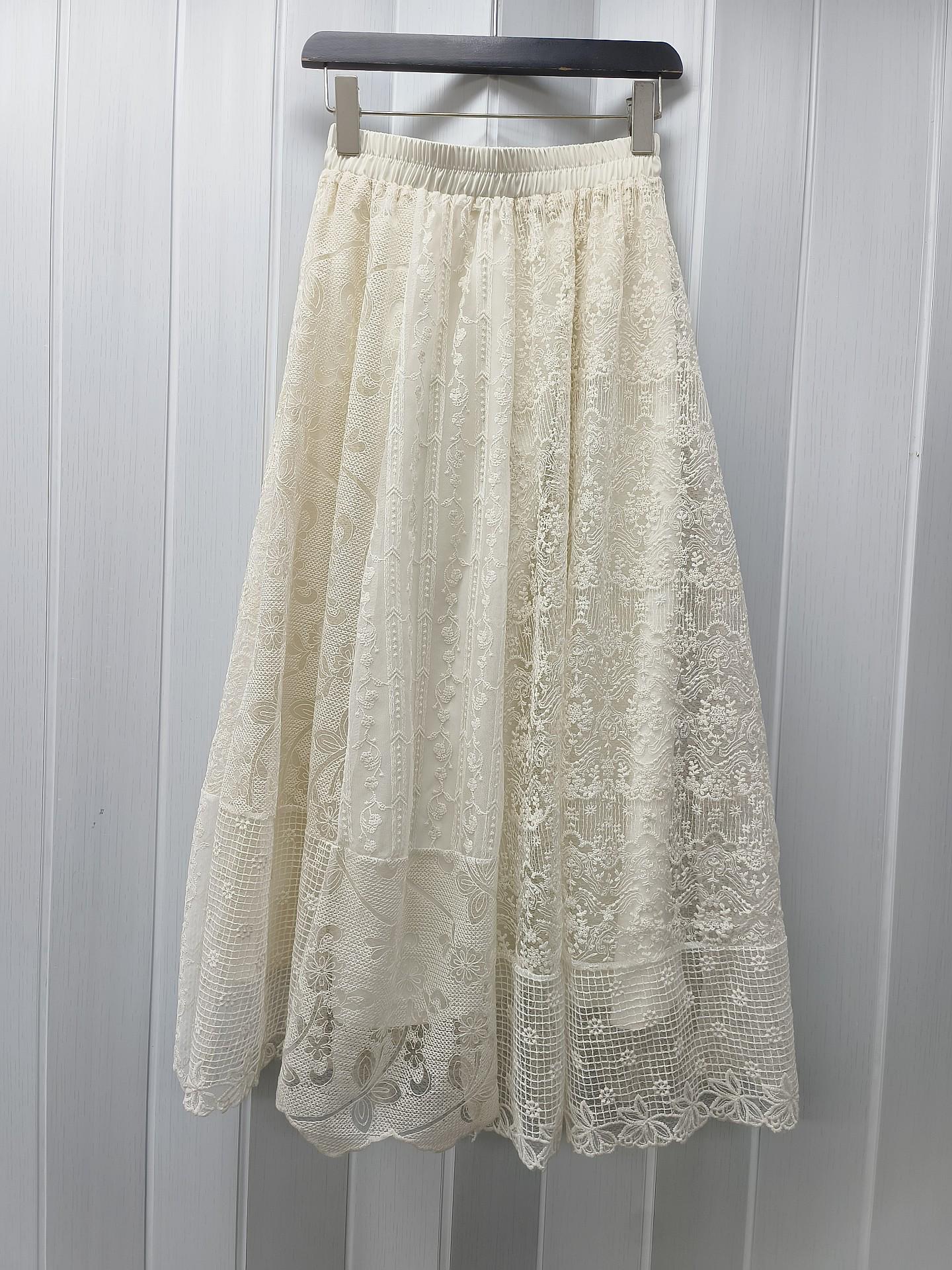 Много кружевная вязаная крючком пэчворк юбка миди в стиле Мори - 2026 Ранняя весна Корейская юбка А-силуэта One Size абрикосовый