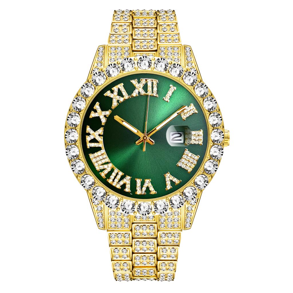 MISSFOX Iced Out Quartz Watch for Men Hip Hop Fashion Cool Bling Bling Diamond Luxury Watches Mens Stainless Steel Waterproof Luminous Wristwatch