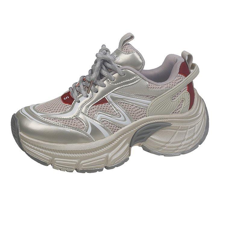 

Leather platform dad shoes women s autumn 2025 new breathable silver casual shoes versatile autumn heightening shoes 40 шампанского