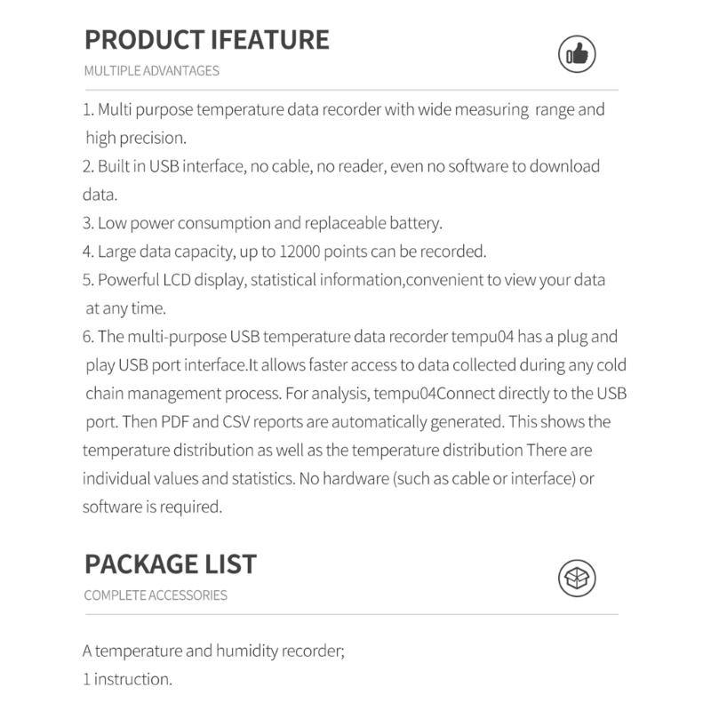 Digital Temperature Recorder With High Accuracy Data Recording Temperature Data Logger For PDF CSV Reports