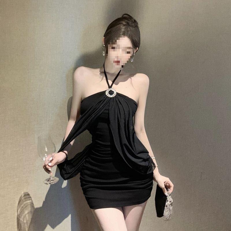 French Celebrity Temperament Suspender Dress Summer New Sexy Celebrity Shoulder Pure Hip Wrap Spice Girl Short Skirt Women
