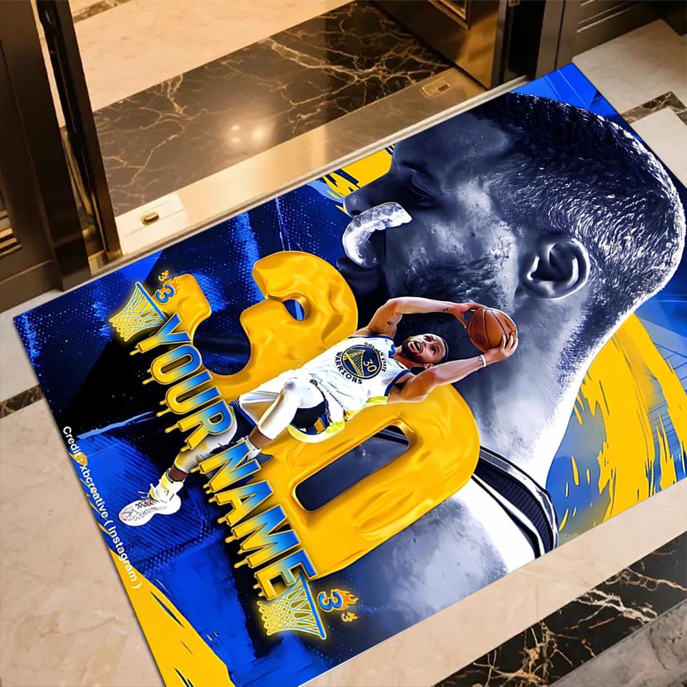 Golden State Warriors Points Celebration Customizable Name Carpet Suitable for Playrooms Kitchen Entryway Bedrooms Anti-slip Rug Anime Office Decor