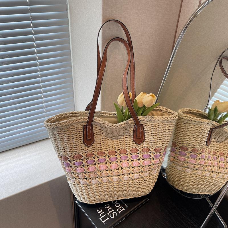 Straw bag woven bag women's large-capacity new seaside beach underarm vegetable basket commuter tote bag tide