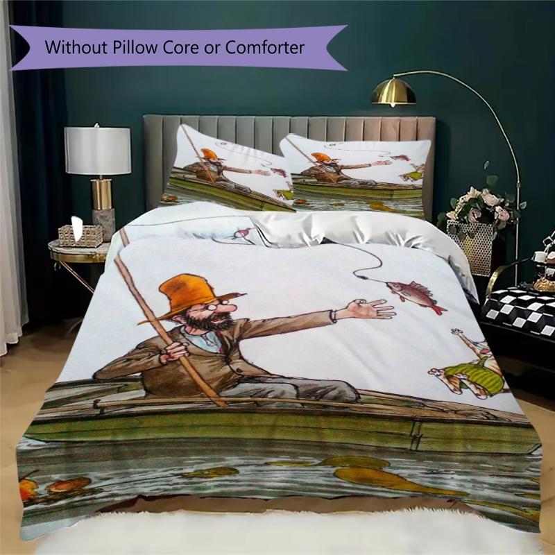 Juego de Ropa de Cama de Dibujos Animados Pettson y Findus, Suave Funda Nórdica con Estampado de Gato con Funda de Almohada para Habitación Infantil Decoración del Hogar