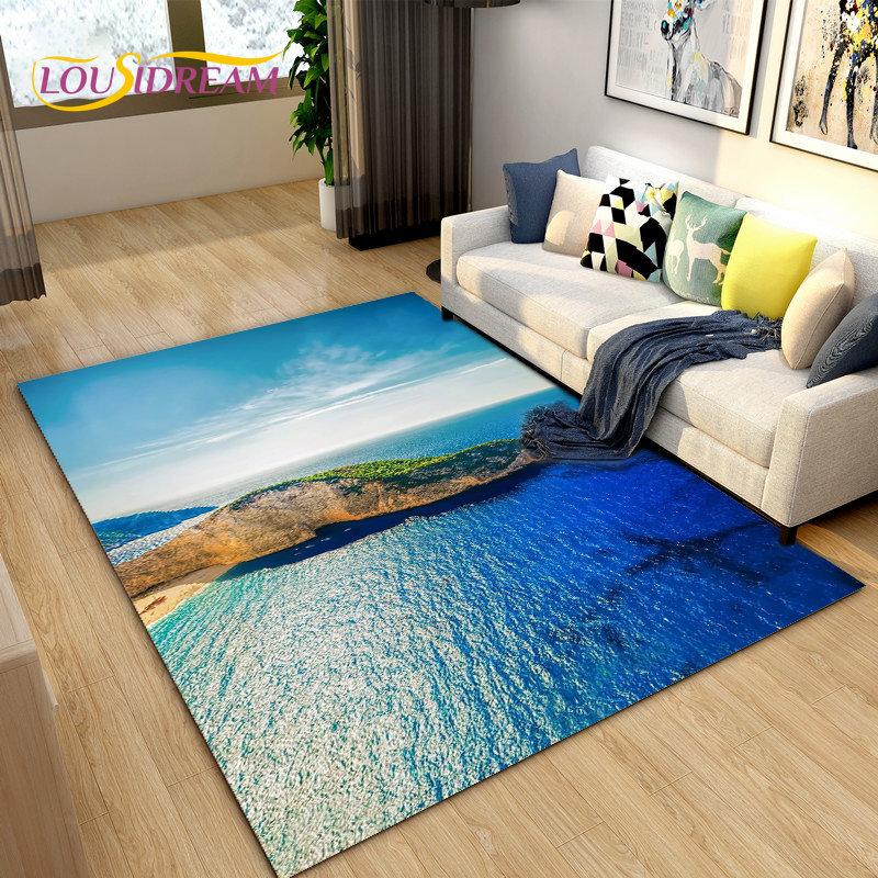 3D Ocean Seawater Beach Water Scenery Area Rug,Carpet Rug for Living Room Bedroom Sofa Doormat Decoration,Kid Non-slip Floor Mat