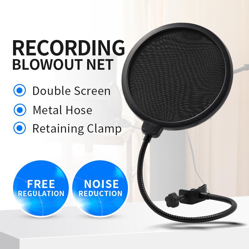 Dual-layer Pop Filter & Foam Windscreen for Condenser Mics – Noise Reduction & Detachable Mesh