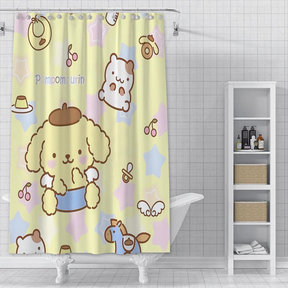 Cute Cartoon P-Pom Pom Purin Shower Curtain Waterproof Polyester Fabric Paint Colorful Bath Curtains Curtain With Hook