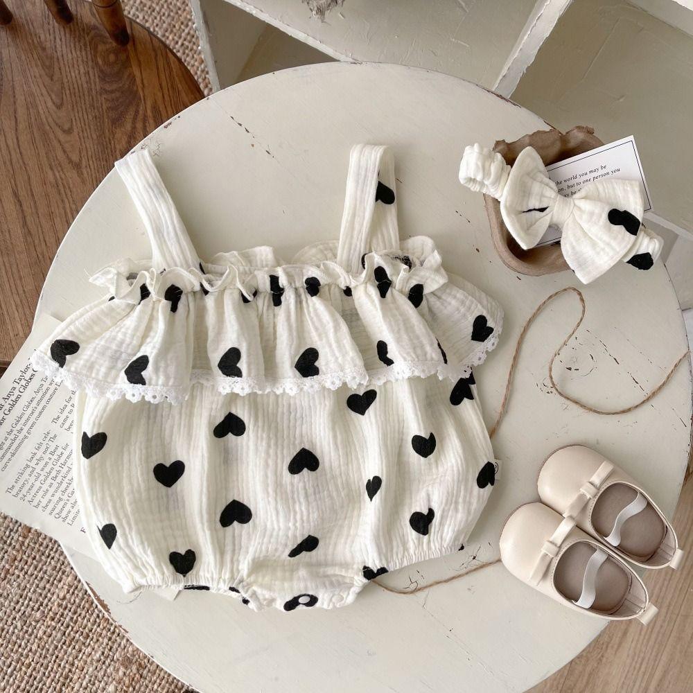 Ruffle Heart Baby Romper Bow Heart Baby Shorts Climb Suit Fashion Lace Baby Jumpsuit  Infant Wear