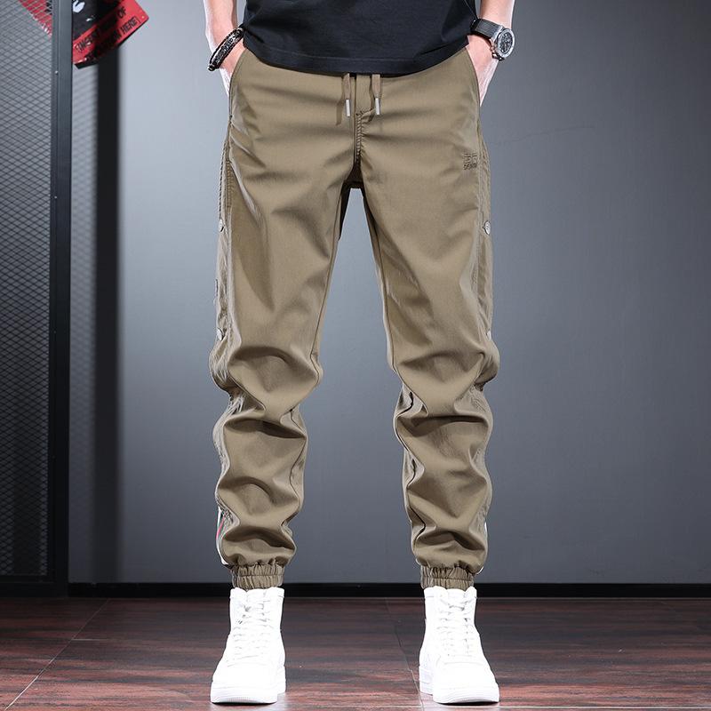 Light-colored casual pants men's trendy brand personalized fashion men's pants spring and summer thin striped splicing contrasting sports leggings