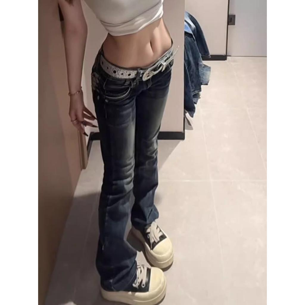 RogueWave American Retro Design Wing Embroidery Low Waist Women Jeans Flared Trousers Y2k Fashion Casual Hot Girl Pants