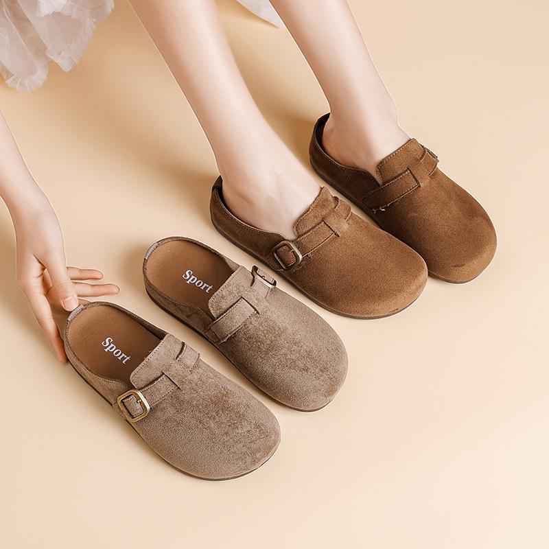 Women's Suede Birkenstock Half-Closed Moccasins - Spring 2026 Retro Style, Cute Ugly Design