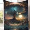 Mystical Tree of Life Throw Blanket Full Moon Starry Night Fantasy Forest Scenery Art Decor for Sofa Bedroom Home Blanket