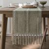 Cotton Linen Blended Table Runner,Hand-woven Tassels Perfect for Wedding Arched Door Party Dinner Table Decor