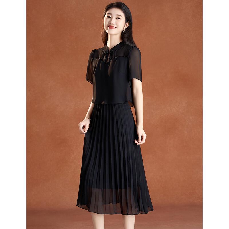 Hepburn Style Hollow-Out Fake Two-Piece Black Dress
