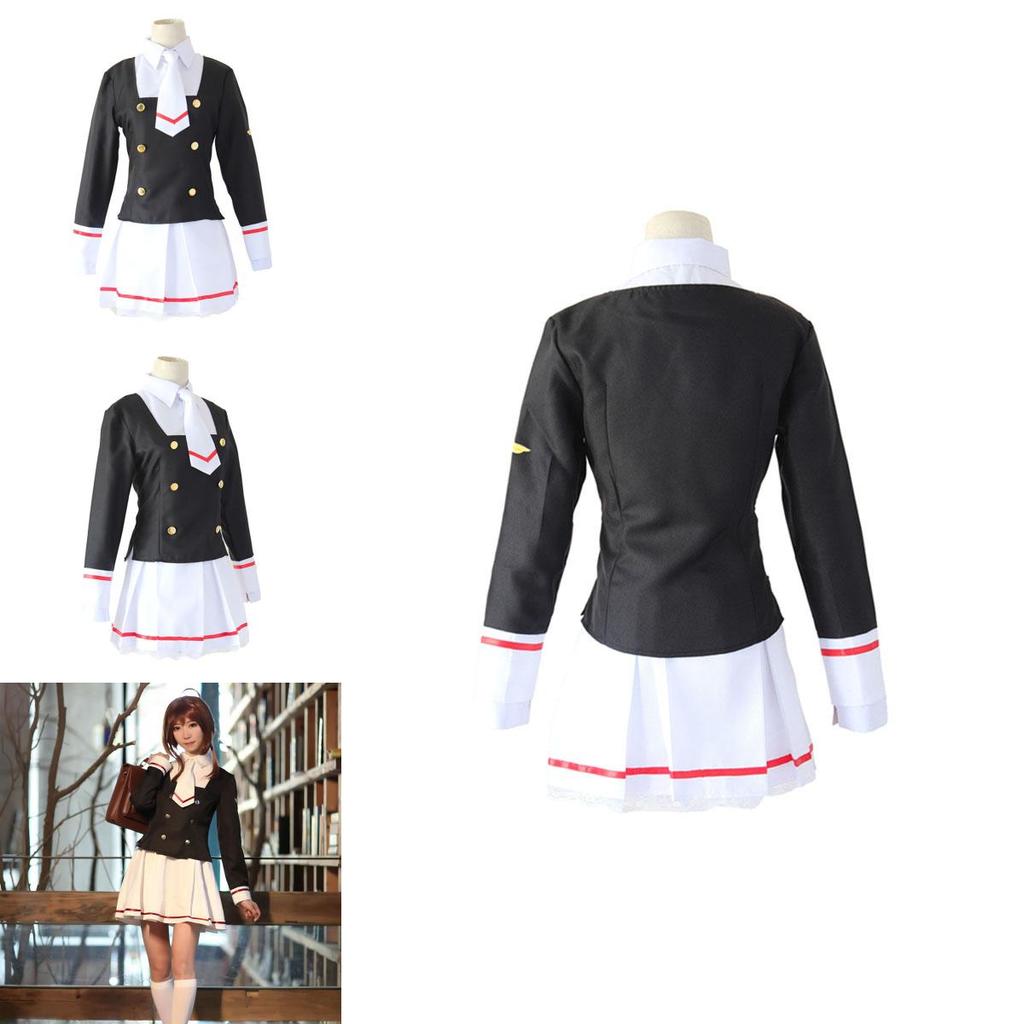 Anime Meraklıları İçin Şık Siyah Beyaz Cardcaptor Sakura Kinomoto Cosplay Kostümü