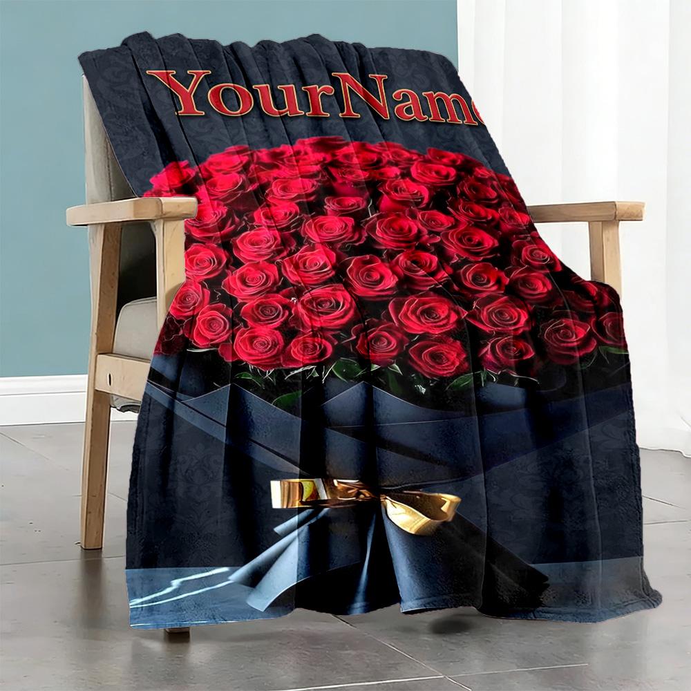 Rose Personalized Name Blanket Cozy Customizable Blanket Soft Warm Cozy Versatile for Office Chair Seaside Picnics Livingroom Four Seasons Multipurpos