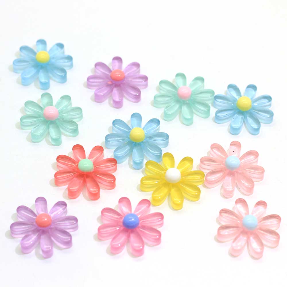 100pcs Resin Flower Beads Transparent Clear Daisy Flatback Cabochons Mix Colors DIY Accessory Embellishment
