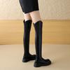 Krazing Pot Microfiber Autumn Winter Shoes Med Heels Flat Platform Size 42 Over-the-knee Boots Slip On Punk Style Elastic Thigh High Boots