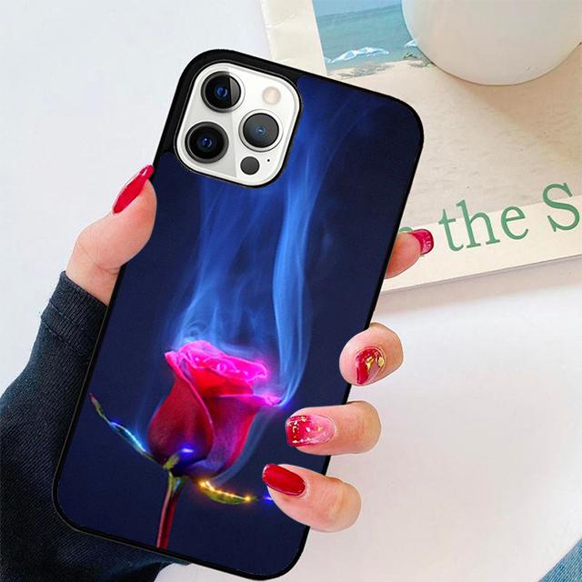 Autumu Burning Love Rose Phone Case Cover for iPhone 17 Air 16 16e 15 12 11 13 14 Pro Max Apple Plus Coque