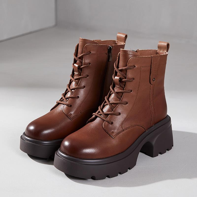 

Ботинки Мартин из коровьей кожи первого слоя женские осень-зима 2025 новые на толстой подошве шнуровка кожаные ретро короткие ботинки женские ботинки 40