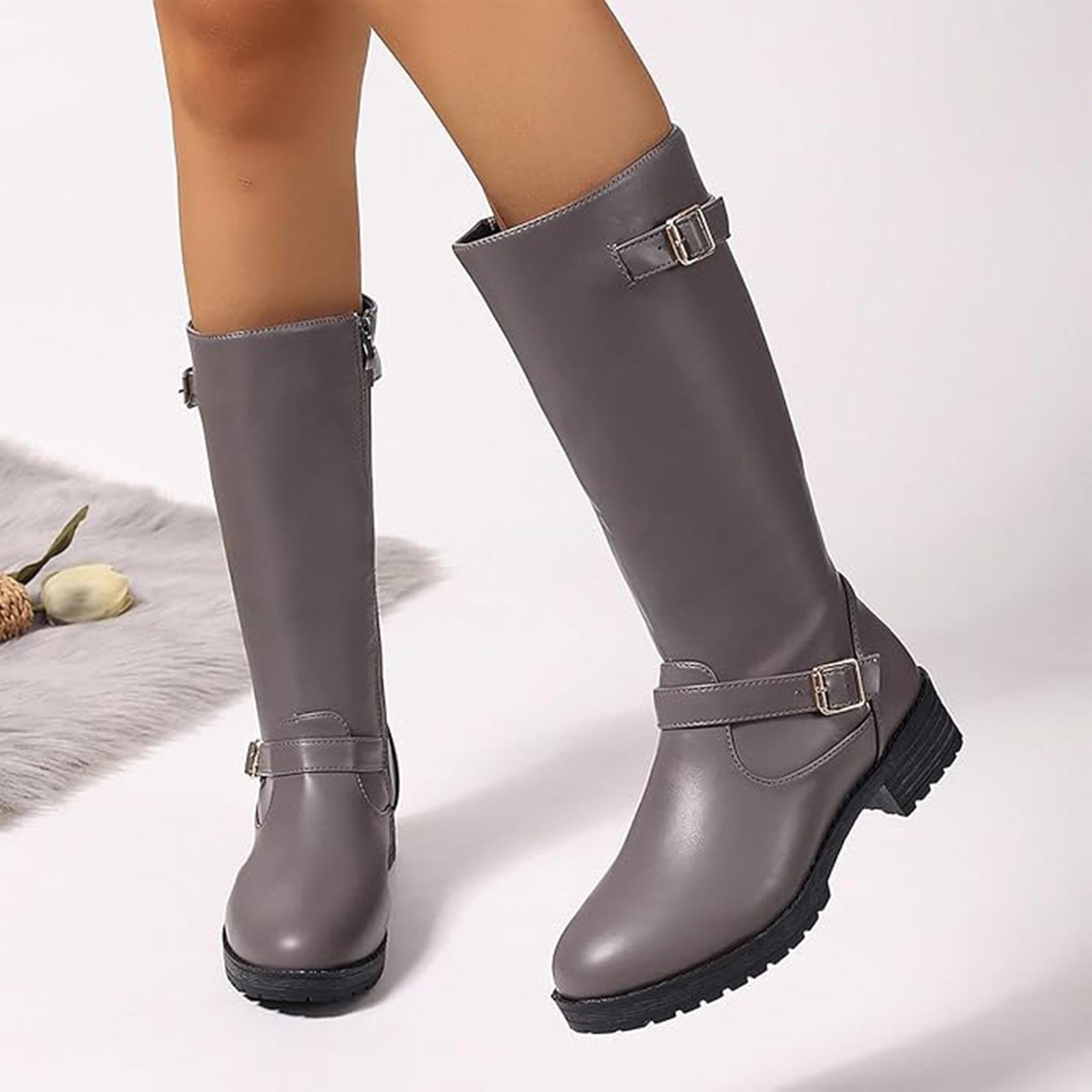 

Boot Socks For Women Plus Size Wide Calf Women S Mid Calf Boots Not Above The Knee High Boots Belt Side Zipper Zapatos De Mujer 37 серый