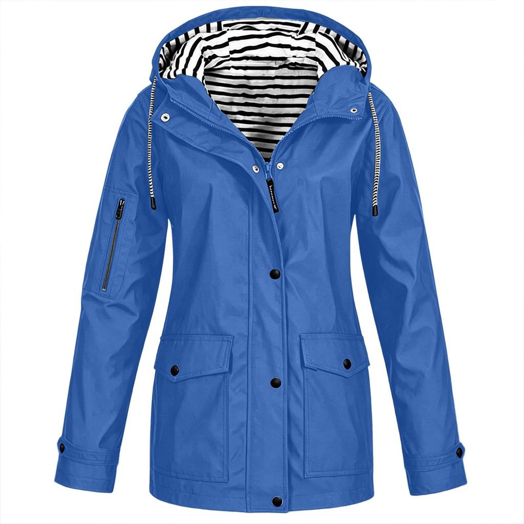 Damenmode Einfarbige Kapuzenjacke Locker Lässig Wasserdicht Outdoor Jacke Leichter Windbreaker Regenmantel für Wandern Camping