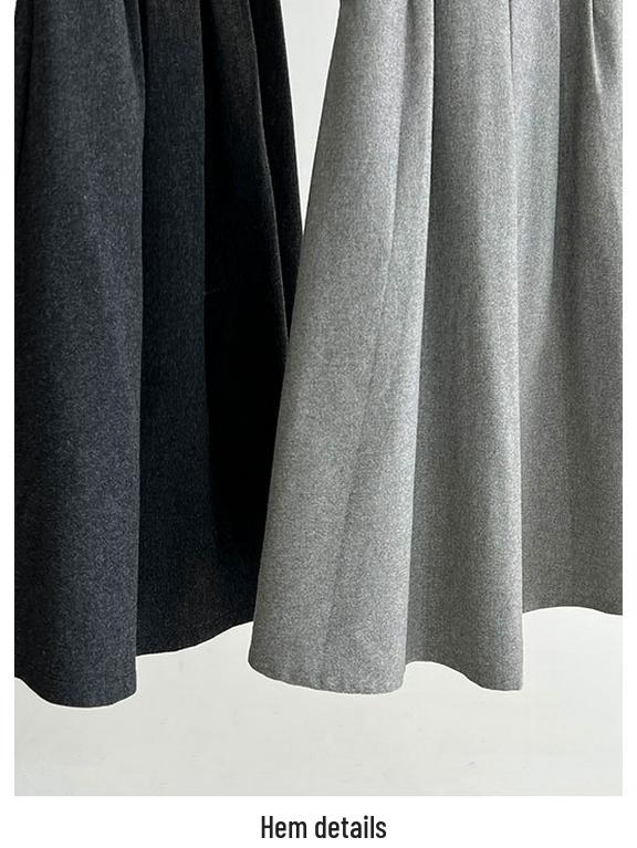 LUXI Women's Autumn Wool A-Line Korean Pleated High-Waist Midi Skirt