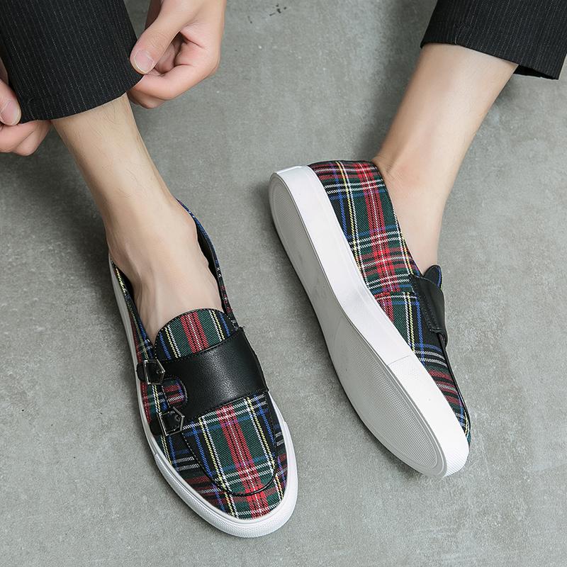 Fashion New Mens Stripe Suede Leather Designer Shoes Plaid Fashion Casual Flat Bottom Sneakers Luxury Brand Shoes Men Loafers Shoes Male