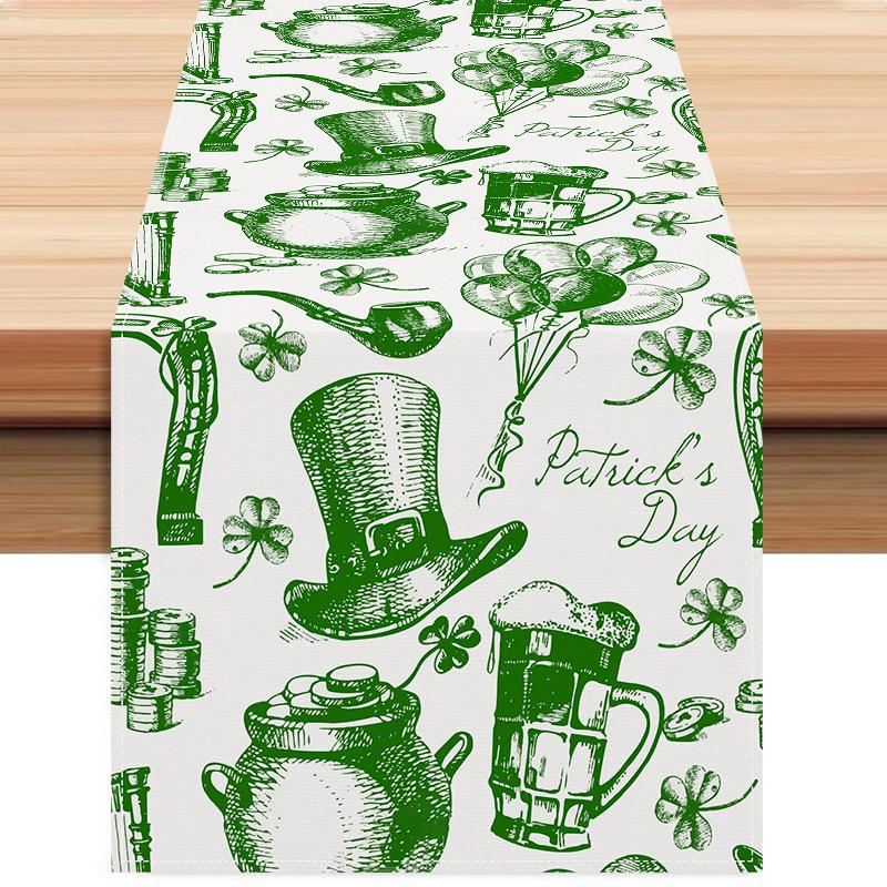

улица. День Святого Патрика Скатерть-дорожка Трилистник Лен Принт Шляпы Домашний декор 33*183cm (Linen)