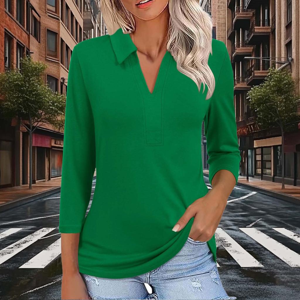 Women's Fashionable And Casual Solid Color Three Quarter Sleeve Pullover Slim Fit Top