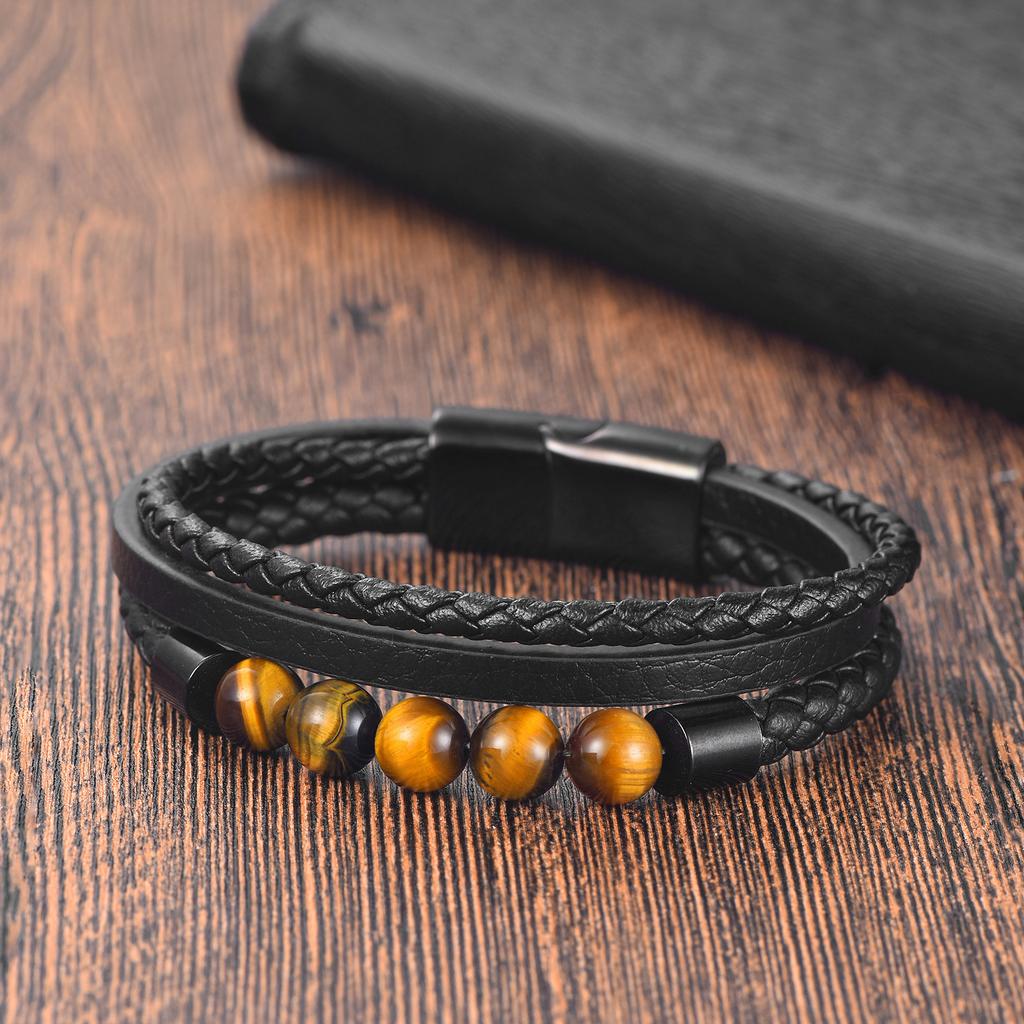 Trendy Multilayer Leather Bracelets Men Charm Jewelry Natural Stone Beaded Bracelets For Male Women Valentine Day Gifts