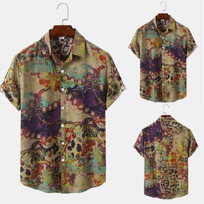 Herrenhemd im Retro-Blumenmuster im chinesischen Stil, kurzärmelig