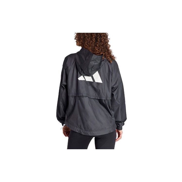 adidas Wind.Rdy Hyperglam Striped Logo Print Long Sleeve Hooded Jacket Women Outerwear Black IS8036