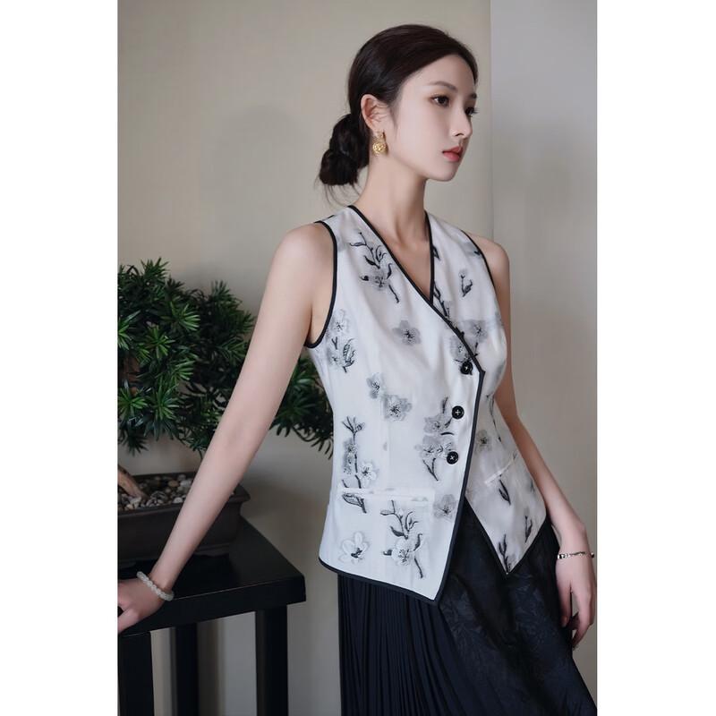 

JK&JS Хуабуву Живопись тушью Цветочный принт Китайский стиль V-образный вырез Жилет S