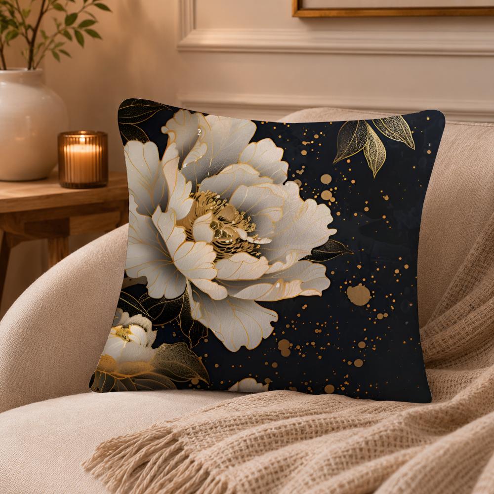 Peony Cushion Cover Anti-dustmite Pillowcase Invisible Zipper Silky Short Plush Sofa Cushion Cover