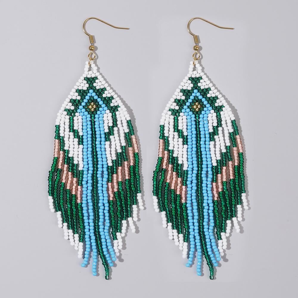 Colorful tassel ethnic style earrings, vintage Bohemian women's earrings
