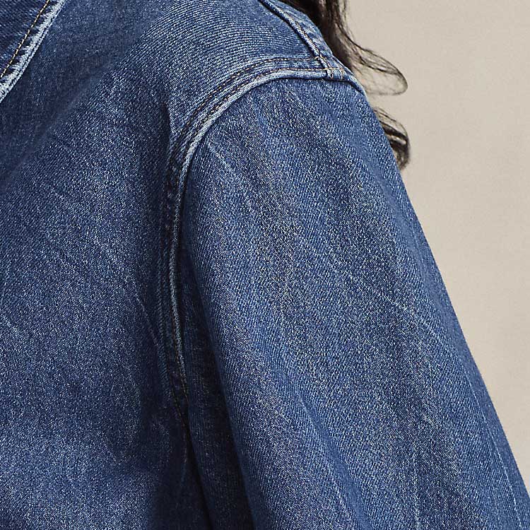 Polo Ralph Lauren SS24 Washed Wide Collar Short Loose Long Sleeve Denim Jacket Women Jackets Washed-Blue WMPOOTWN2820276-400