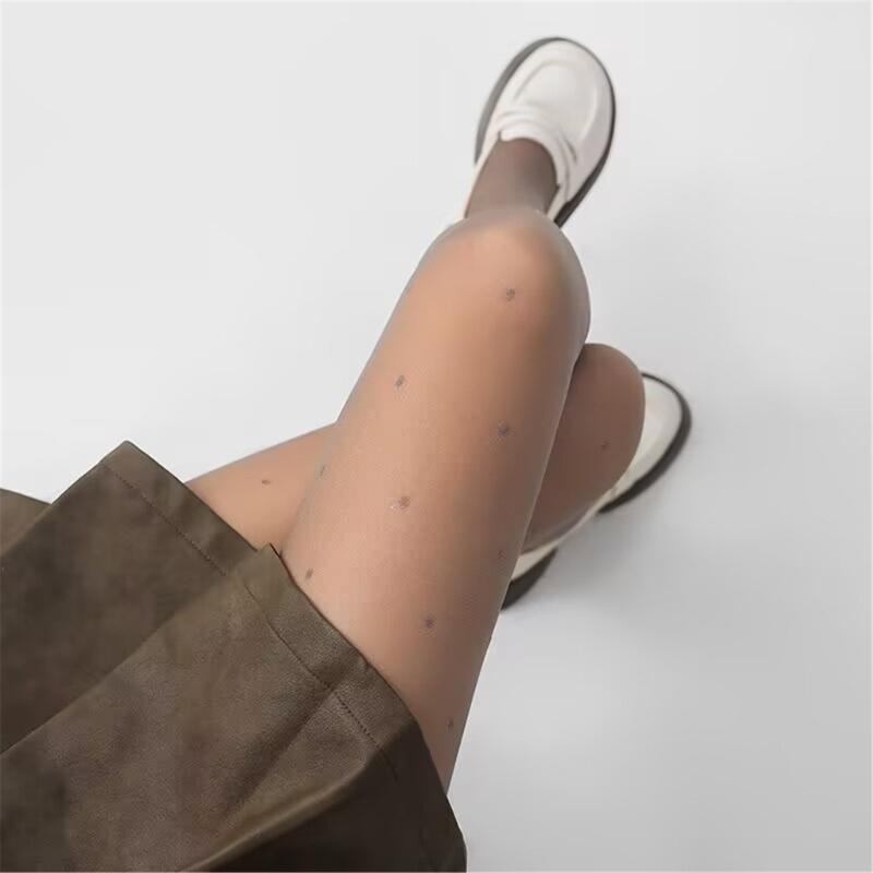 Vintage Shimmery Small Dots Pattern Sheer Pantyhose Stockings for Women Japanese Thin See Through Silk Tights Leggings