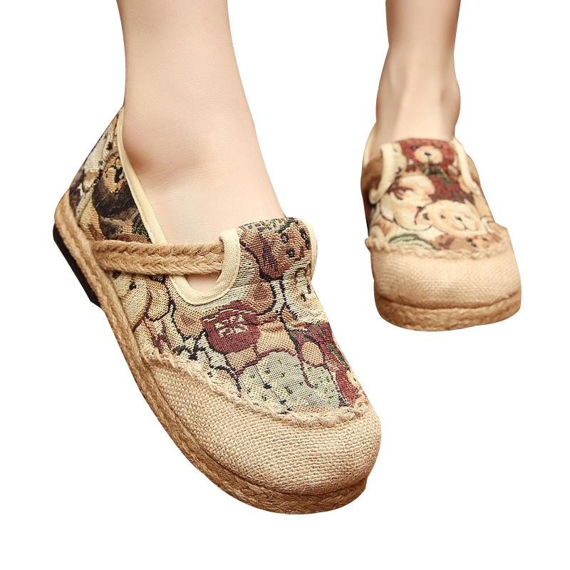 2025 Ethnic Style Women's Non-Slip Cotton Linen Shoes - Comfortable, Breathable, Easy-to-Match Teddy Bear Print.
